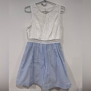 Lilly Pulitzer White Eyelet Top with Blue Striped Skirt Mini Dress